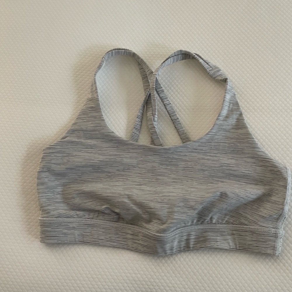 Lululemon Energy Bra, White/gray stripe, Size 6